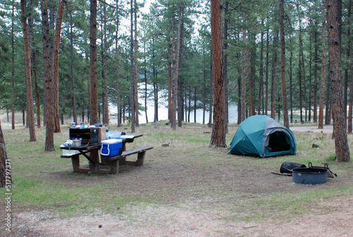 A campsite on a lake 