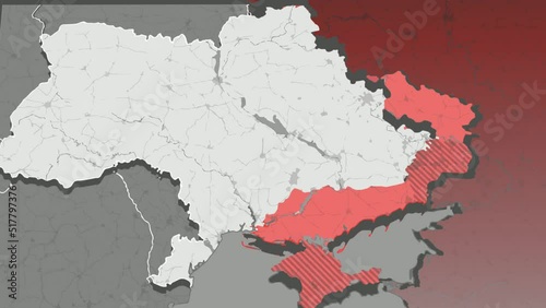 Ukraine war map. Ukraine war Animated conflict map of Russia invasion of Ukraine. UHD 4K 3D Renderd