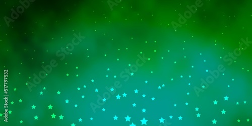 Dark Green vector background with colorful stars.