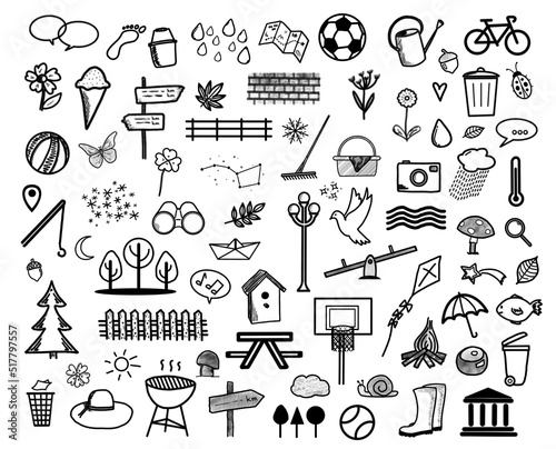 76x Park - Set - Icons Zeichen Symbole Sketchnotes Doodles Cliparts