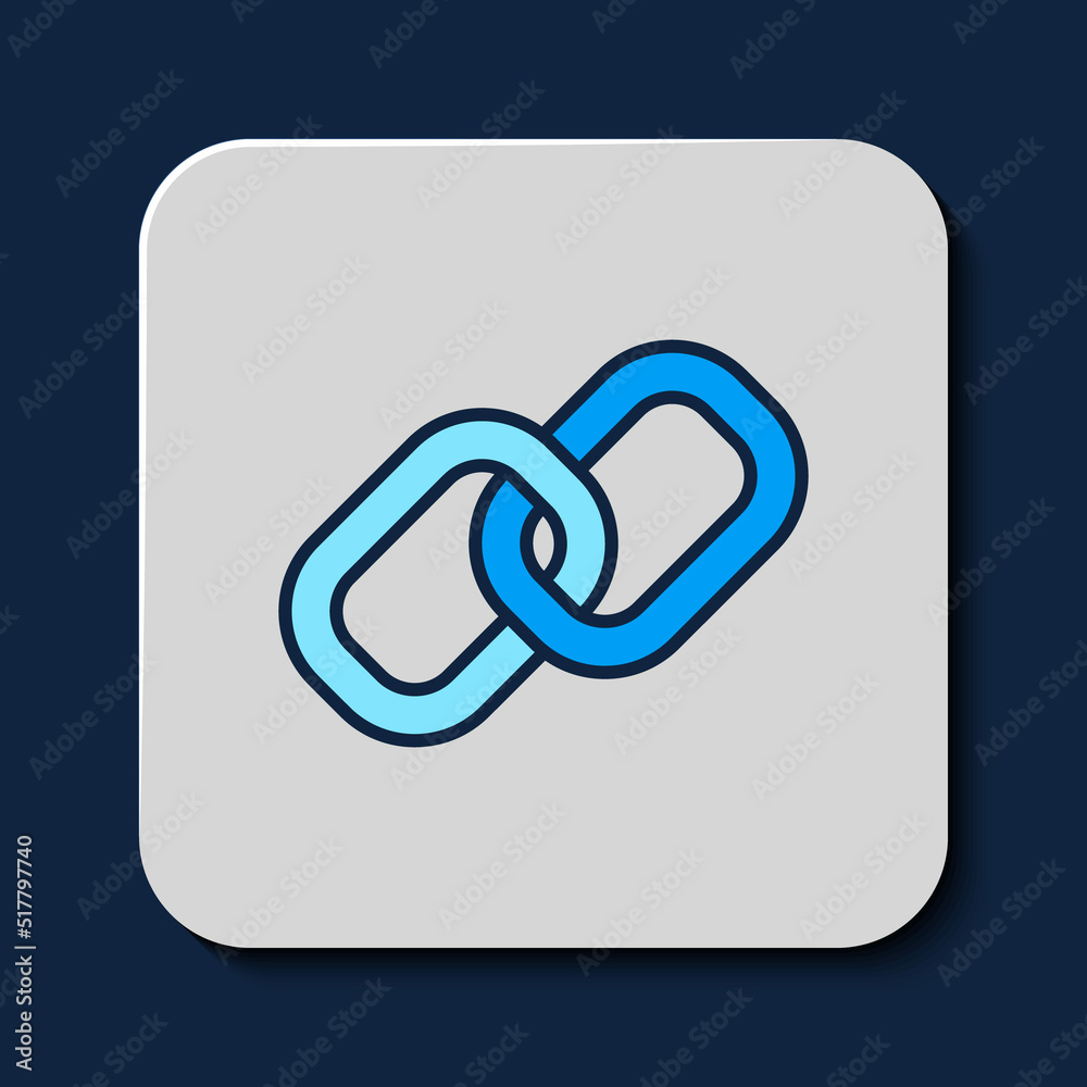 Filled outline Chain link icon isolated on blue background. Link single. Hyperlink chain symbol. Vector Filled outline Chain link icon isolated on blue background. Link single. Hyperlink chain symbol. Vector