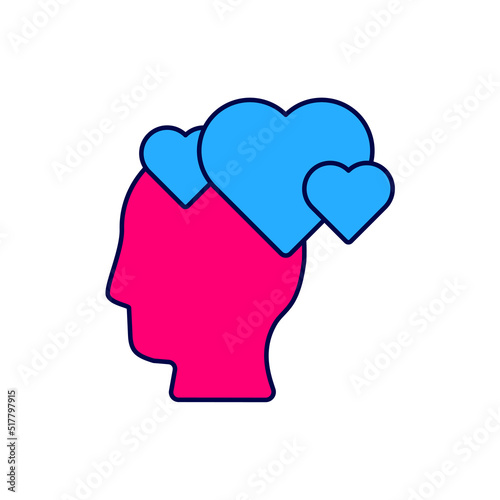 Filled outline Human head with heart icon isolated on white background. Love concept with human head. Vector