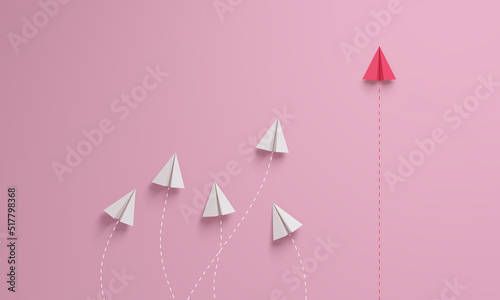 Innovator Paper plane changing route to improve. Businesswoman Disruption concept.