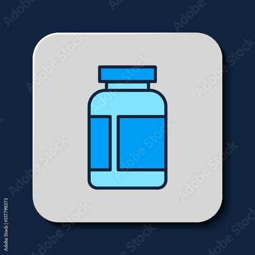 Filled outline Sports nutrition bodybuilding proteine power drink and food icon isolated on blue background. Vector