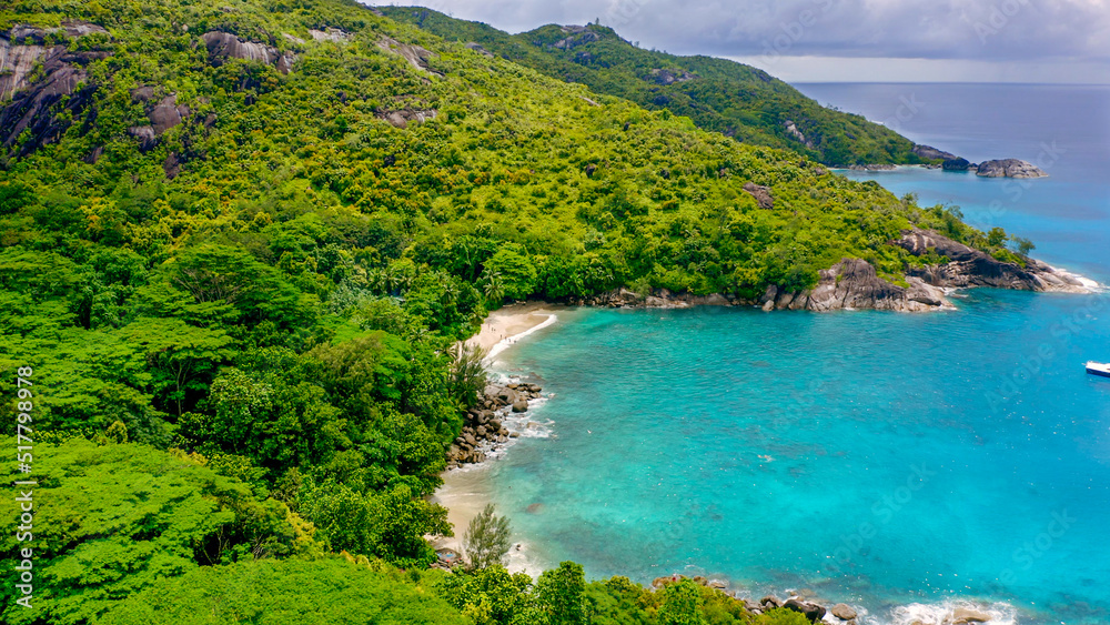 A very beautiful beach hidden in the jungle. Drone shot.