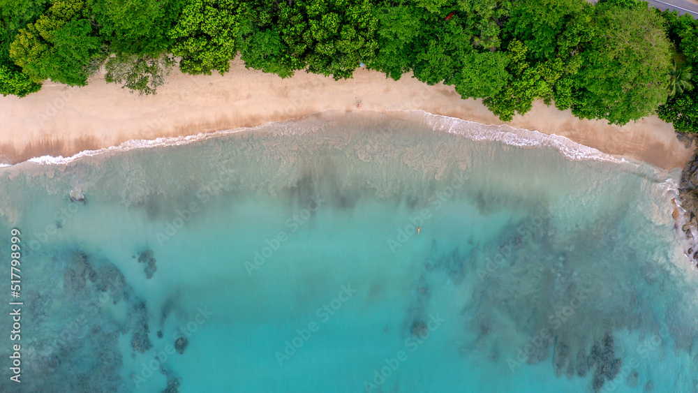 A very beautiful beach hidden in the jungle. View from above. Drone shot.