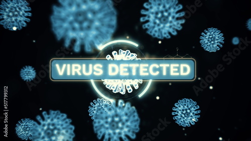 Pathogen of coronavirus covid19 inside infected organism is under microscope shown as blue cells on black background. Dangerous virus strain cases leading to epidemic. 3d rendering animation in 4K.