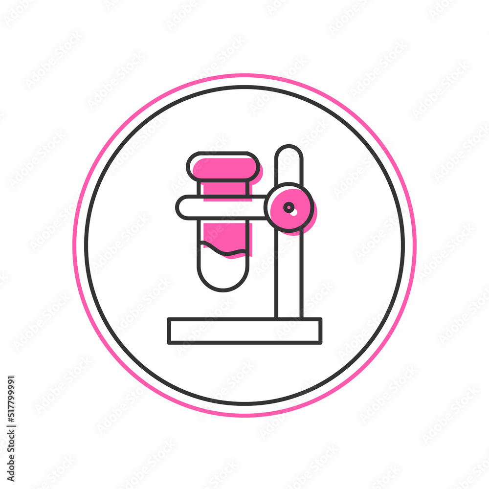 Filled outline Glass test tube flask on stand icon isolated on white background. Laboratory equipment. Vector Filled outline Glass test tube flask on stand icon isolated on white background. Laboratory equipment. Vector
