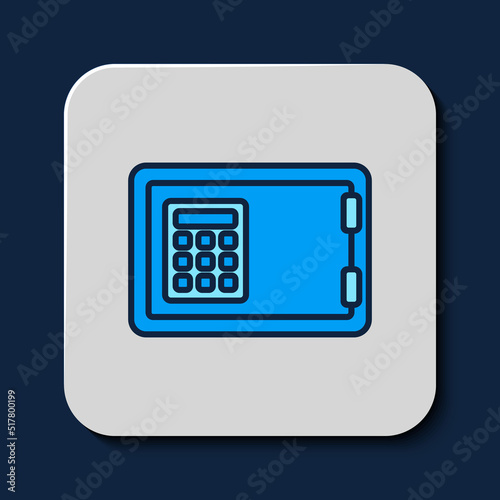 Filled outline Safe icon isolated on blue background. The door safe a bank vault with a combination lock. Reliable Data Protection. Vector