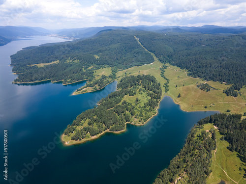 Fototapeta Naklejka Na Ścianę i Meble -  Aerial view of Dospat Reservoir, Bulgaria