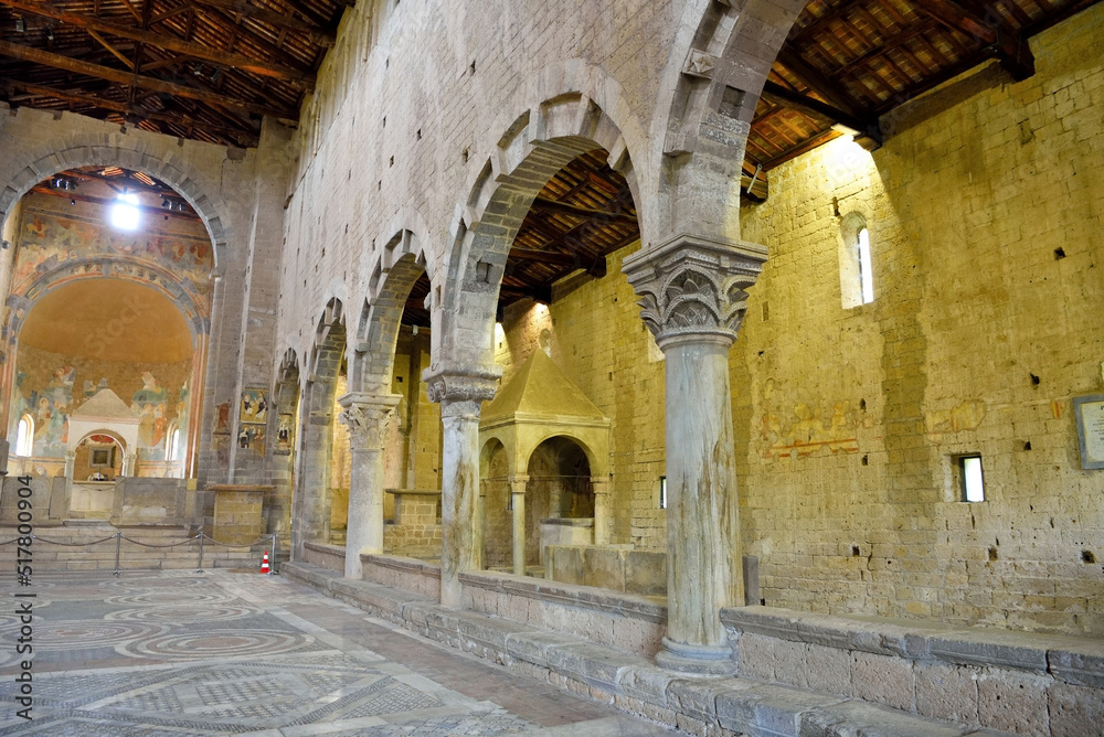 interior of the church of san pietro 11th century in romanesque style Tuscania Italy