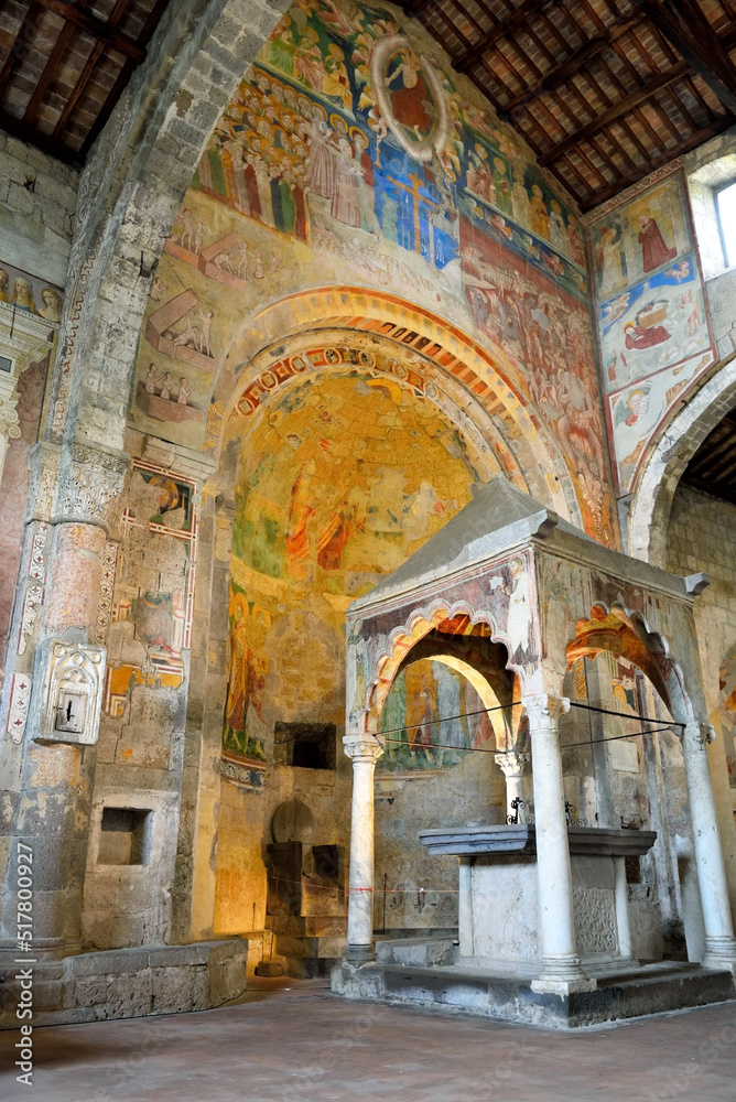 interior of the church of Santa Maria Maggiore XII century in Romanesque style Tuscania Italy