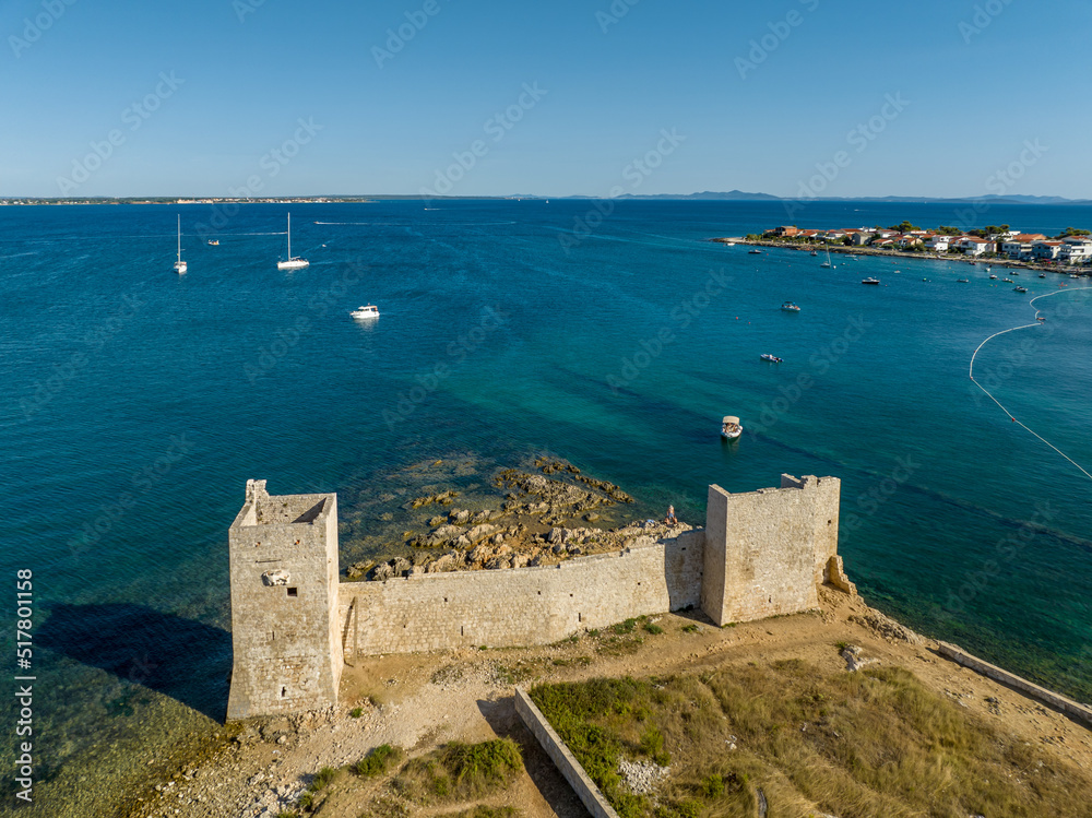 Croatia - The amazing Vir island with an old castle near the sea from drone view Croatia - The amazing Vir island with an old castle near the sea from drone view