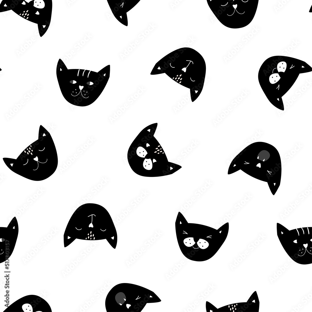 Seamless pattern with seals. A cat's head with different emotions. Vector graphics. Seamless pattern with seals. A cat's head with different emotions. Vector graphics.