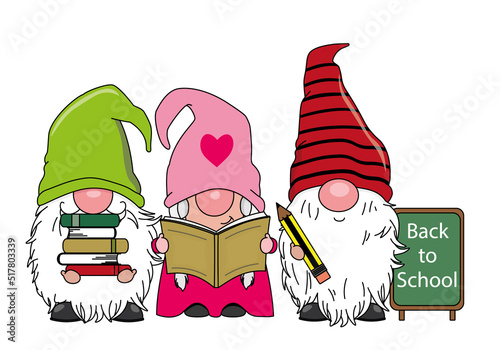 Cute gnomes with school supplies. isolated vector 