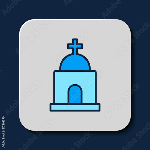 Filled outline Old crypt icon isolated on blue background. Cemetery symbol. Ossuary or crypt for burial of deceased. Vector