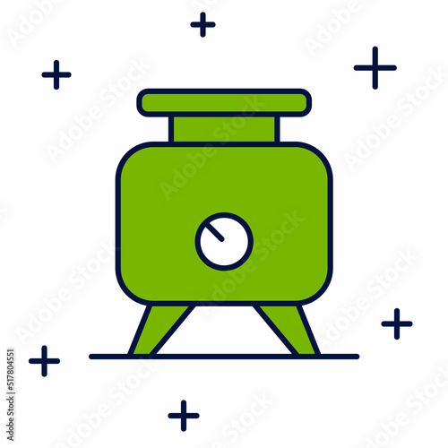 Filled outline Metal tank with grape juice as alcoholic fermentation icon isolated on white background. Vector