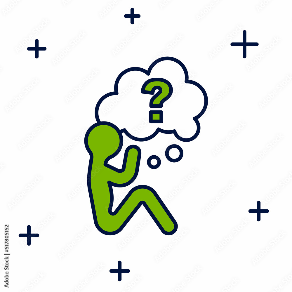 Filled outline Human head with question mark icon isolated on white background. Vector Filled outline Human head with question mark icon isolated on white background. Vector