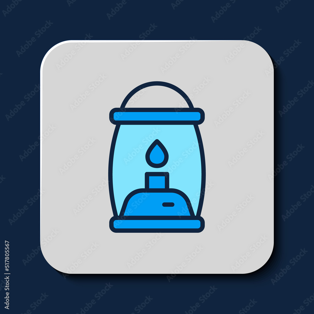 Filled outline Camping lantern icon isolated on blue background. Vector Filled outline Camping lantern icon isolated on blue background. Vector