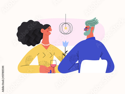 Order is complete - Online shopping and electronic commerce series - modern flat vector concept illustration of a couple sitting in the restaurant. Promotion, discounts, sale and online orders concept
