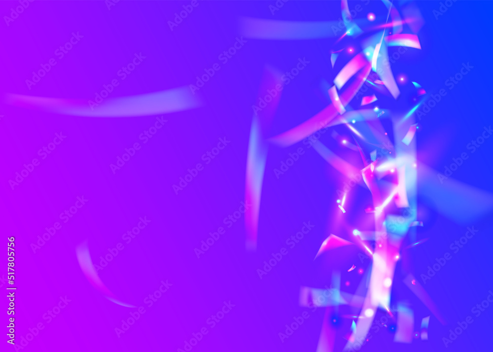 Fototapeta premium Carnival Glare. Blue Retro Confetti. Fiesta Foil. Bright Art. Metal Element. Shiny Prismatic Illustration. Iridescent Effect. Kaleidoscope Background. Purple Carnival Glare