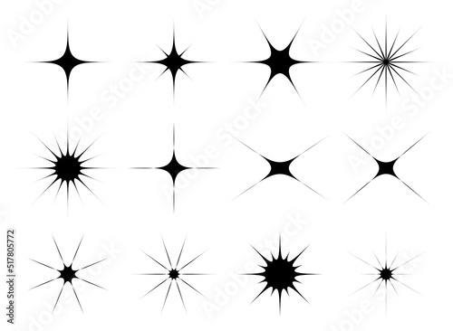 Collection of stars icon with twinkle sparkle symbol isolated on white background
