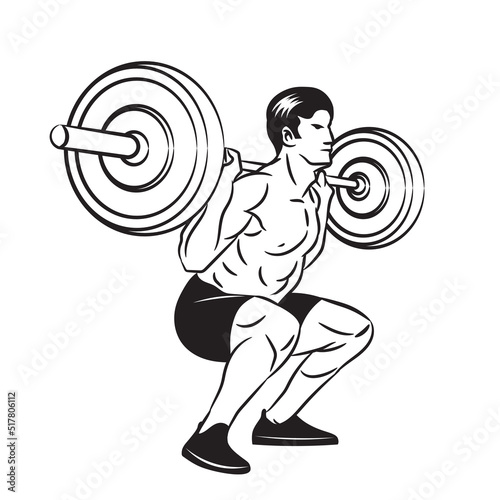 Man lifting barbell vector illustration in handrawn style, perfect for gym club and fitness logo