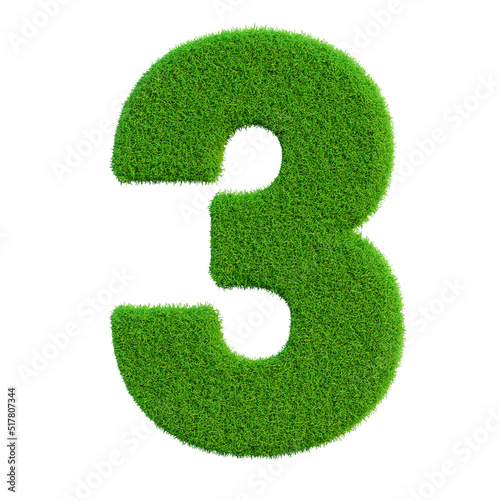 number 3 on grass in 3d render