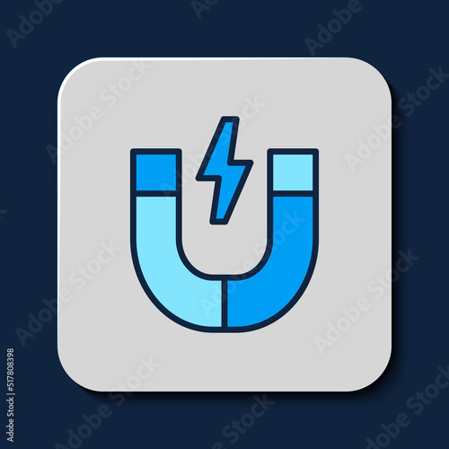 Filled outline Magnet icon isolated on blue background. Horseshoe magnet, magnetism, magnetize, attraction. Vector