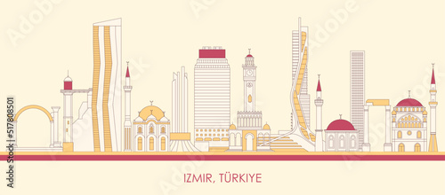 Cartoon Skyline panorama of city of Izmir, Turkiye - vector illustration