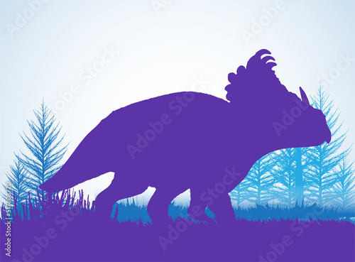 SINOCERATOPS Dinosaurs silhouettes in prehistoric environment overlapping layers; decorative background banner abstract vector illustration photo