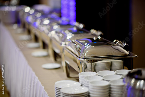 buffet food, catering food party at restaurant, mini canapes, snacks and appetizers 