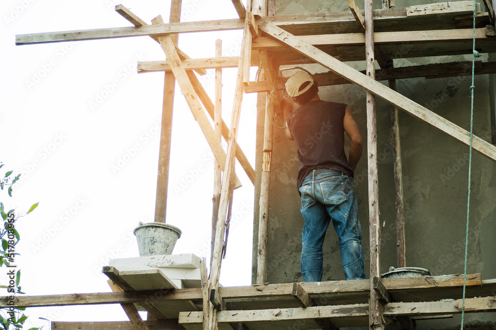 Workers are building on high, building house, worker, construction irons for building
