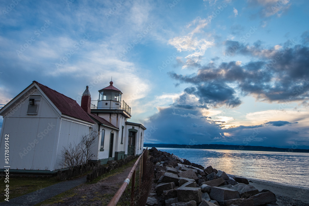 West Point Lighthluse, Seattle, Washington, Puget Sound, Near Sunset