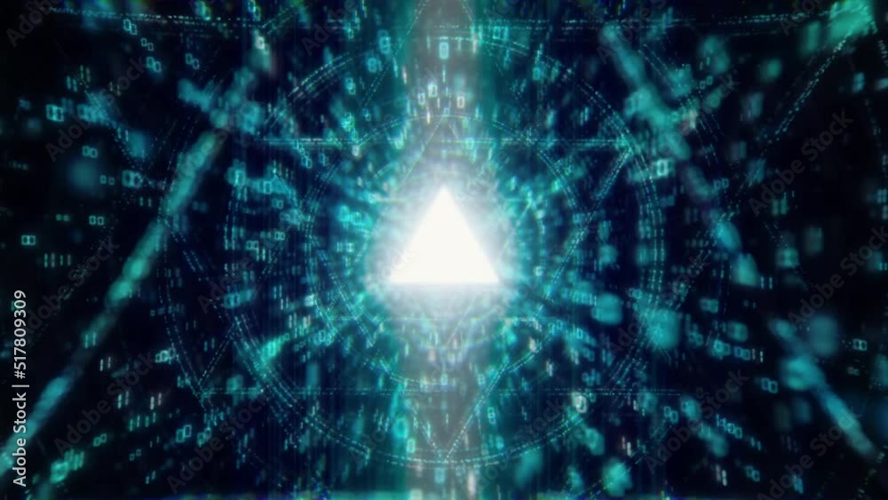 digital matrix core tunnel of binar lights, neon glowing rays loop in motion into digital ai or iot technologic tunnels. 3D render