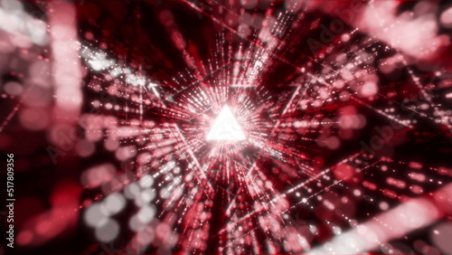 Flying a triangle tunnel made of red neon particles. Seamless VJ loop for music videos, nightclubs, audiovisual shows and presentations, LED screens and projection cards. 3d rendering