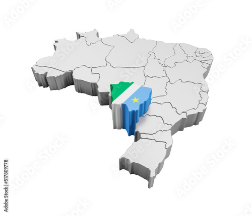 Brazil map with Mato Grosso do Sul state flag in 3d render photo