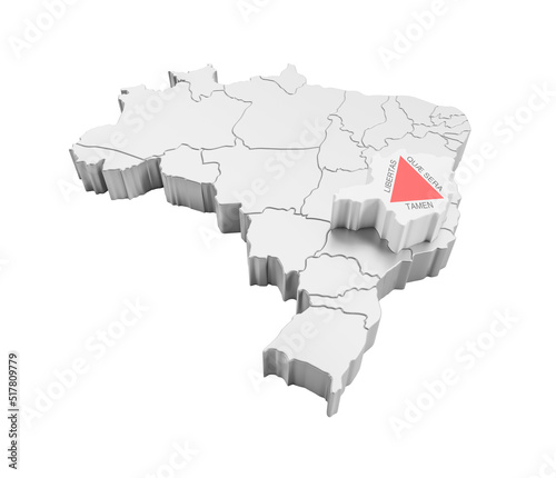 Brazil map with Minas Gerais state flag in 3d render photo