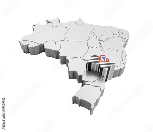 Brazil map with São Paulo state flag in 3d render photo