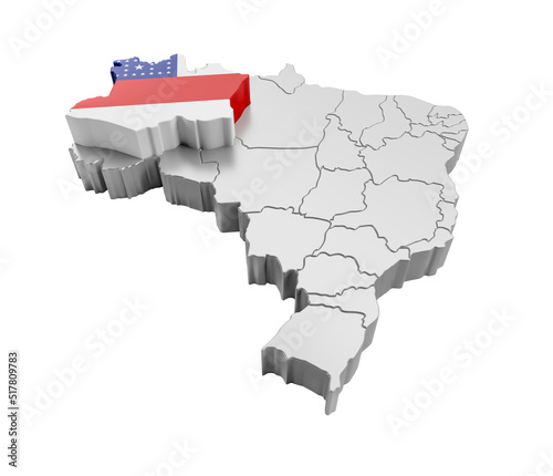 Brazil map with Amazonas state flag in 3d render photo