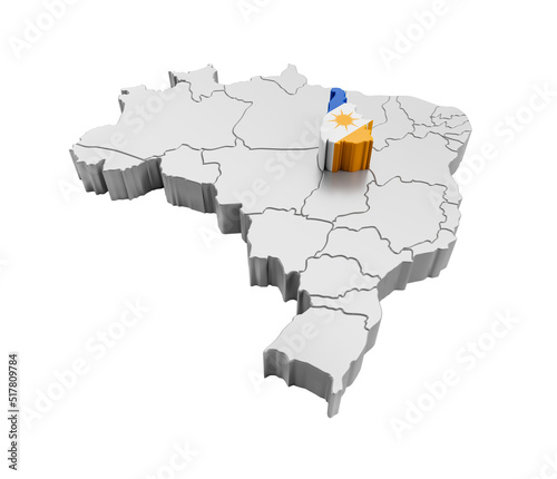 Brazil map with Tocantins state flag in 3d render photo