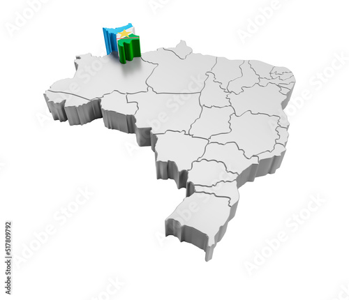 Brazil map with Roraima state flag in 3d render photo