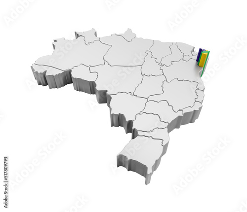 Brazil map with Sergipe state flag in 3d render photo