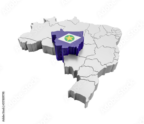 Brazil map with Mato Grosso state flag in 3d render photo
