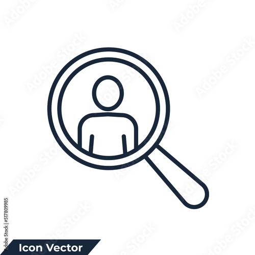 search icon logo vector illustration. Magnifying glass wit people symbol template for graphic and web design collection