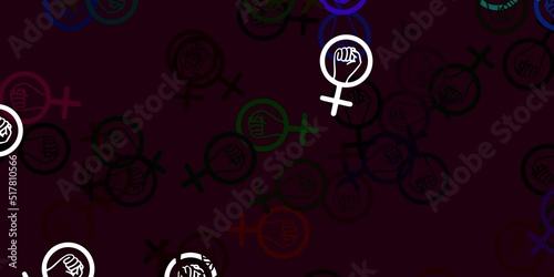 Light Multicolor vector backdrop with woman's power symbols.