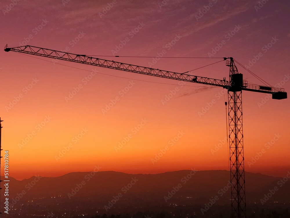 crane at sunset