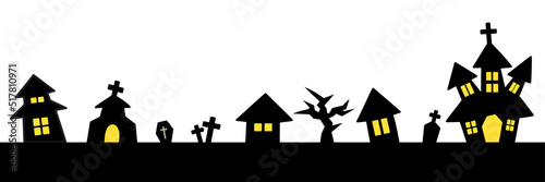 ハロウィンの夜の街並みのイラスト。