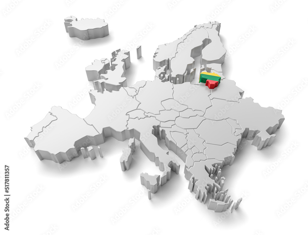 europe map with Lithuania country flag in 3d render europe map with Lithuania country flag in 3d render
