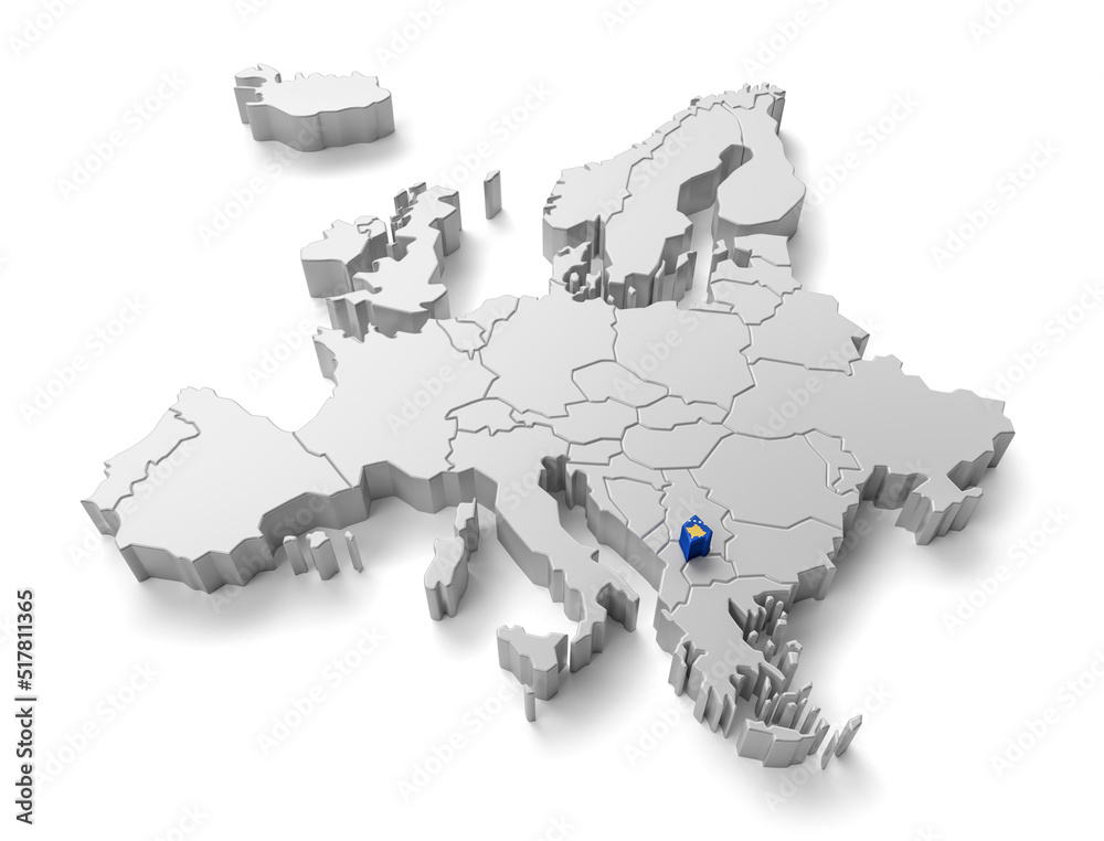 europe map with Kosovo country flag in 3d render